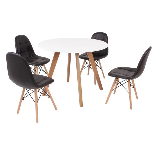 Mesa Inês 100cm Branca + 4 Cadeiras Eiffel Botonê - Preta
