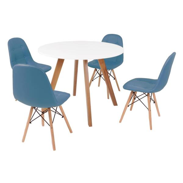 Mesa Inês 100cm Branca + 4 Cadeiras Eiffel Botonê - Turquesa