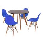 Mesa Inês 100cm Preta + 4 Cadeiras Eames Eiffel - Azul