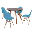 Mesa Inês 100cm Preta + 4 Cadeiras Eames Eiffel - Turquesa