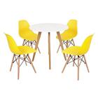 Mesa Inês 80cm Branca + 4 Cadeiras Eames Eiffel - Amarela