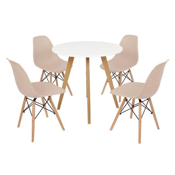 Mesa Inês 80cm Branca + 4 Cadeiras Eames Eiffel - Nude