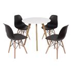 Mesa Inês 80cm Branca + 4 Cadeiras Eames Eiffel - Preta
