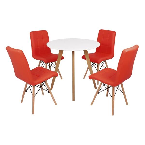 Mesa Inês 80cm Branca + 4 Cadeiras Eiffel Gomos - Vermelha
