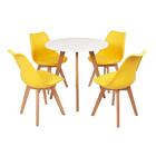 Mesa Inês 80cm Branca + 4 Cadeiras Leda - Amarela