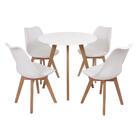 Mesa Inês 80cm Branca + 4 Cadeiras Leda - Branca