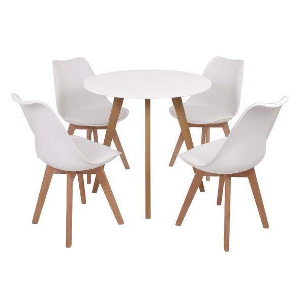 Mesa Inês 80cm Branca + 4 Cadeiras Leda - Branca