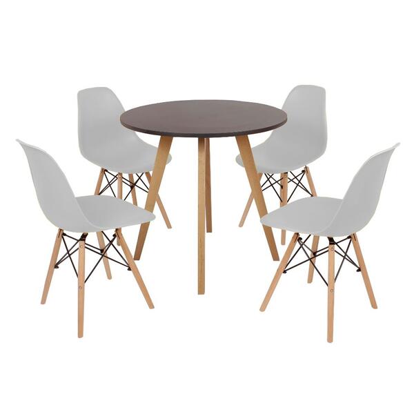 Mesa Inês 80cm Preta + 4 Cadeiras Eames Eiffel - Cinza
