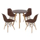 Mesa Inês 80cm Preta + 4 Cadeiras Eames Eiffel - Marrom