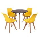 Mesa Inês 80cm Preta + 4 Cadeiras Leda - Amarela