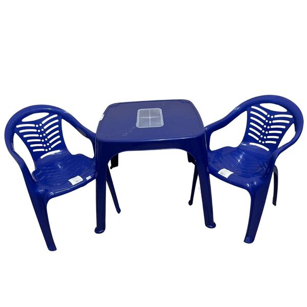 Mesa Infantil Azul + 02 Cadeira Infantil Plasnorthon Kit