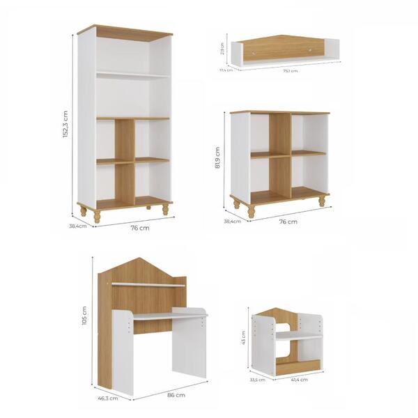 Mesa Infantil C/ Banco, Estantes Casinha E Prateleira Branco/