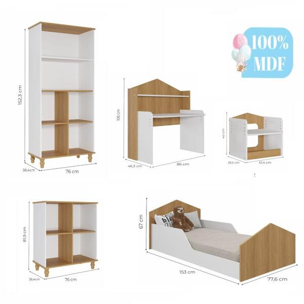 Mesa Infantil C/ Banco, Estantes Infantil E Cama Infantil Cas