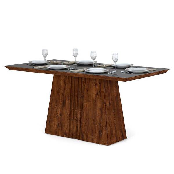 Mesa Itália Para Sala De Jantar Tampo De Madeira Com Vidro Pr