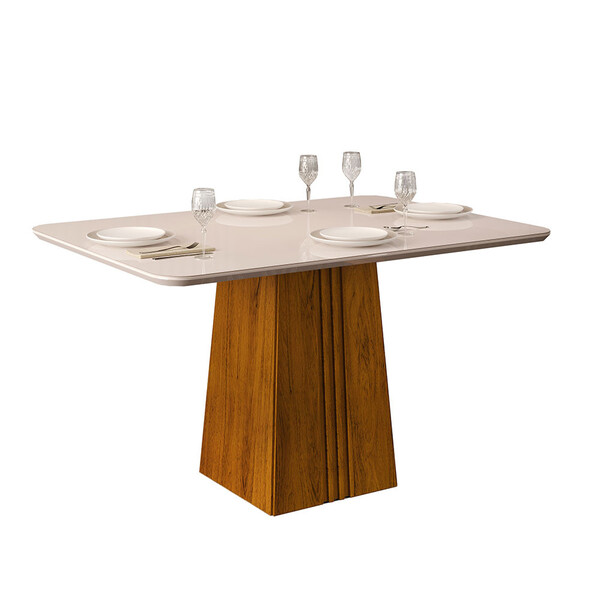 Mesa Itália Retangular 4 Lugares Tampo Chanfrado Curvo Com Vi