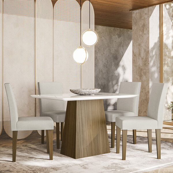 Mesa Jade Para Sala De Jantar Com 04 Cadeiras Ametista 100% M