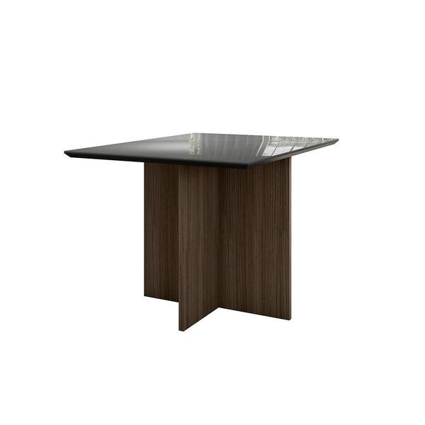 Mesa Jantar 1,20m Tampo Em Vidro Napoles Amendoa Grafite