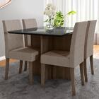 Mesa Jantar 1,20m Tampo Em Vidro Napoles Amendoa Grafite