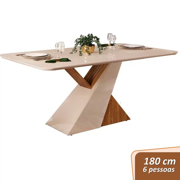 Mesa Jantar 6 Lugares Dj Vega 1 80 Tampo Chanfrado Curvo Carv