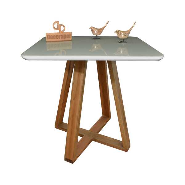 Mesa Jantar Base X Tampo Quadrado Laca Com Vidro 80cm - Off W