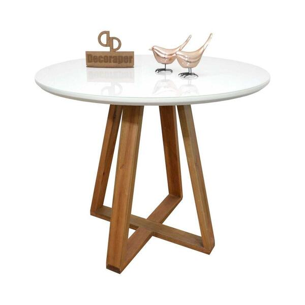 Mesa Jantar Base X Tampo Redondo Laca Com Vidro 80cm Branco