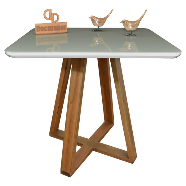 Mesa Jantar Base X Tampo Retangular Laca Com Vidro 100x70cm -