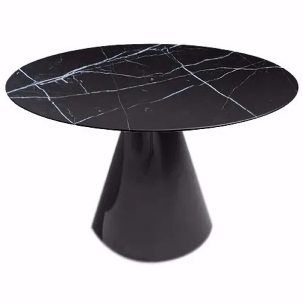 Mesa Jantar Cone 6 Lugar Nero Marquina Redonda 124cm Preto