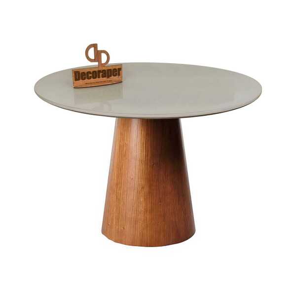 Mesa Jantar Cone Verniz Tampo Redondo Laca Com Vidro 90cm  -