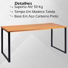 Mesa Jantar Cozinha I07 Madeira Taeda 180x77 Cm Aço Preto Dmo