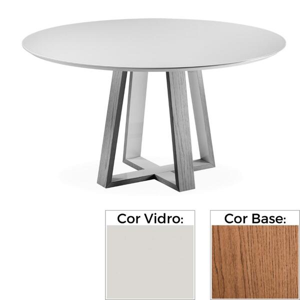 Mesa Jantar Emilly Maitê Redonda 140 Cm Tampo Madeira Vidro C