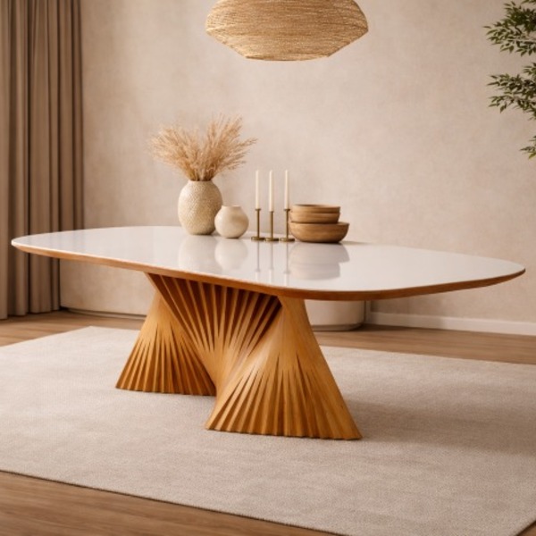 Mesa Jantar Maciça Base Torcida 2,20x1,0m  Opala Harmonia