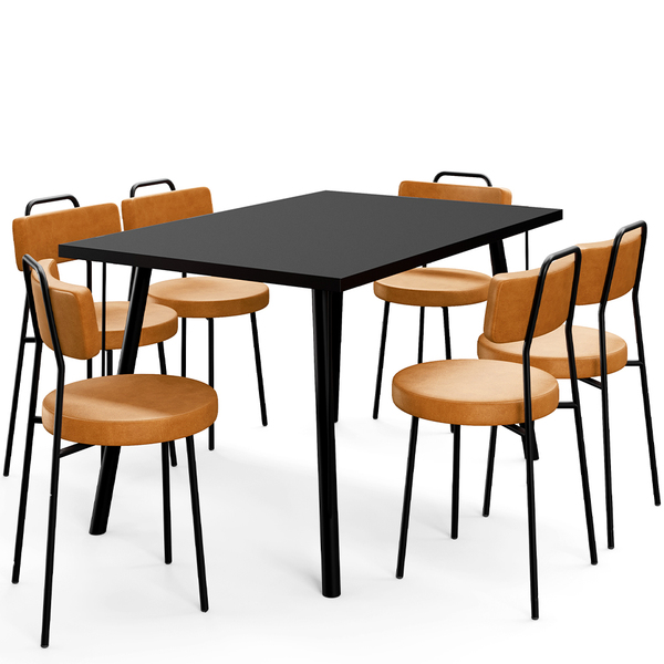 Mesa Jantar Montreal Preto 135cm Com 06 Cadeiras Industrial B