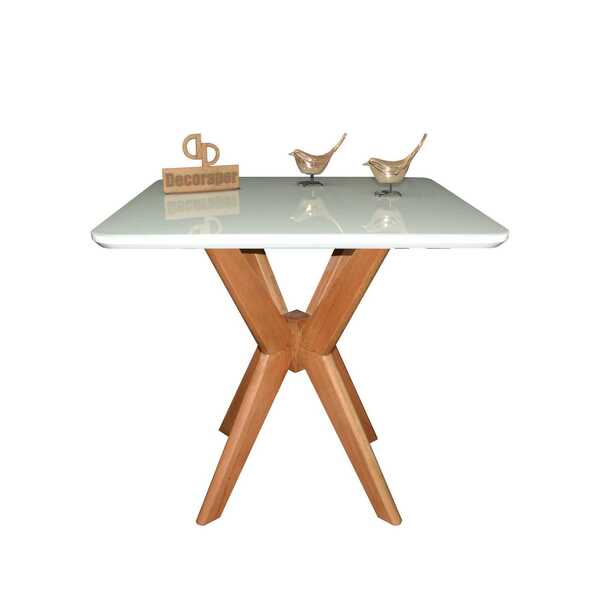 Mesa Jantar Pandora Tampo Quadrado Laca Com Vidro 80cm - Off