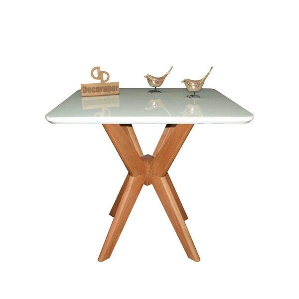 Mesa Jantar Pandora Tampo Quadrado Laca Com Vidro 80cm Off Wh