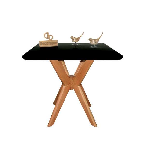 Mesa Jantar Pandora Tampo Quadrado Laca Com Vidro 80cm - Preto