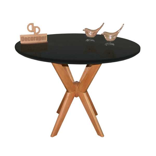 Mesa Jantar Pandora Tampo Redondo Laca Com Vidro 100cm - Preto