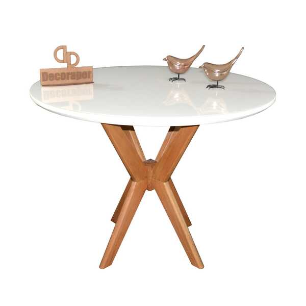 Mesa Jantar Pandora Tampo Redondo Laca Com Vidro 110cm - Bran