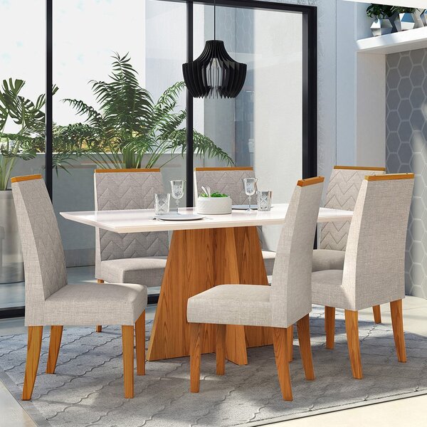 Mesa Jantar Parma 1400x900 Tampo Chanfrado 6 Cadeiras Áurea D