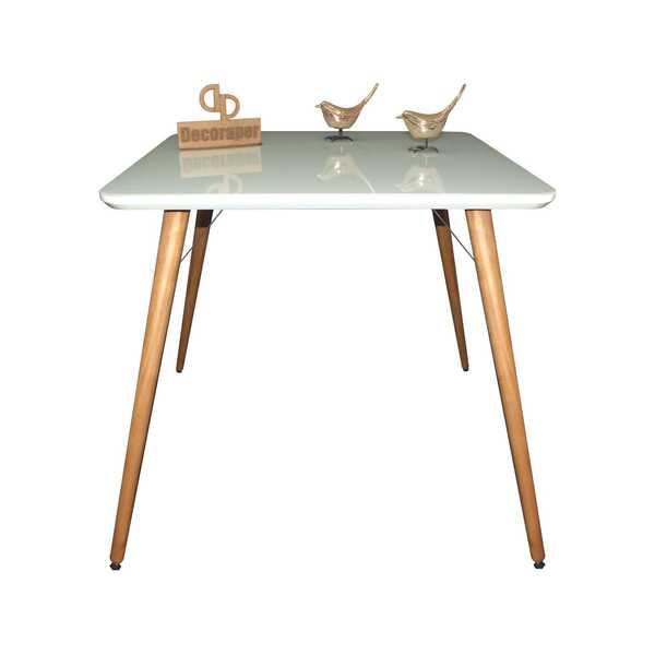 Mesa Jantar Pés Palitos Tampo Quadrado Vidro Laqueado 110cm -