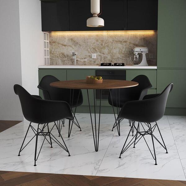 Mesa Jantar Redonda 90cm Amêndoa Clips 3 Pés Com 4 Poltronas