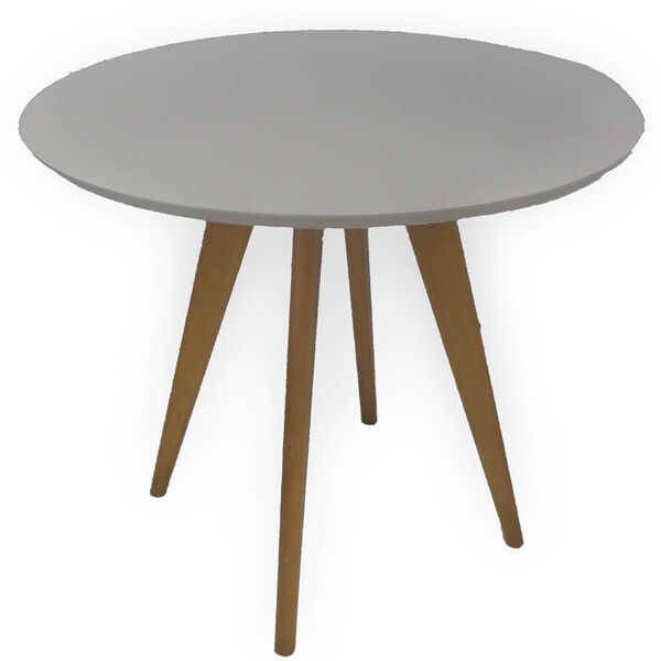 Mesa Jantar Redonda Mona Tampo Vidro Off White Base Mel 135cm