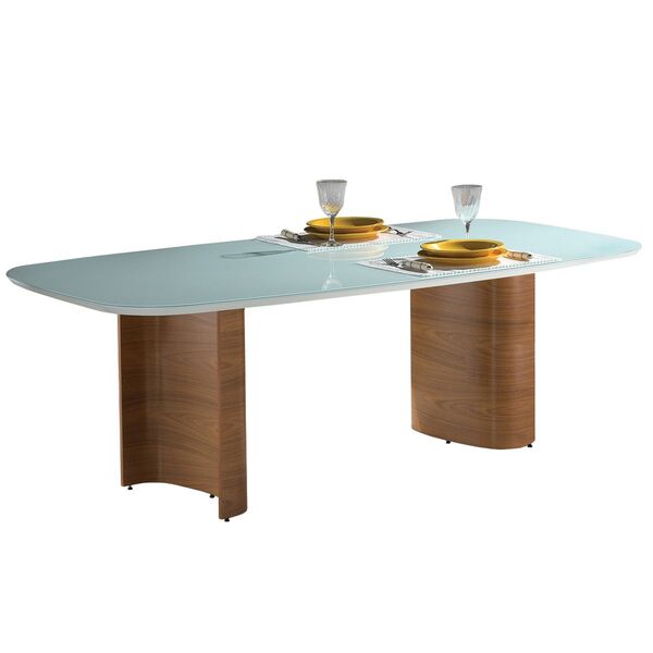 Mesa Jantar Retangular Berge Madeira Tampo Vidro Branco 4/6 L