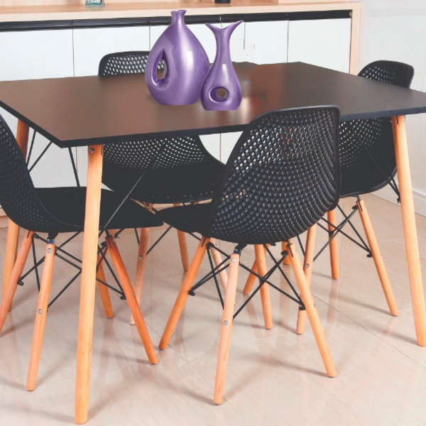 Mesa Jantar Retangular Eiffel 120 X 90cm Preta + 4 Cadeiras E