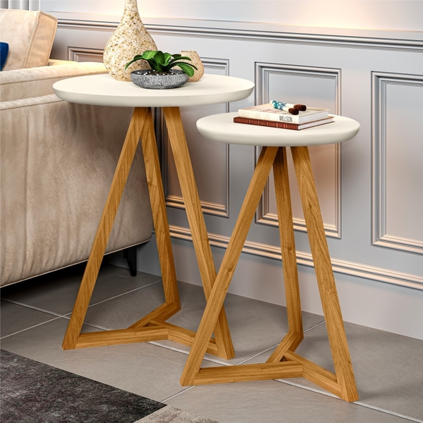 Mesa Lateral 2 Unidades Tony Off White Amêndoa