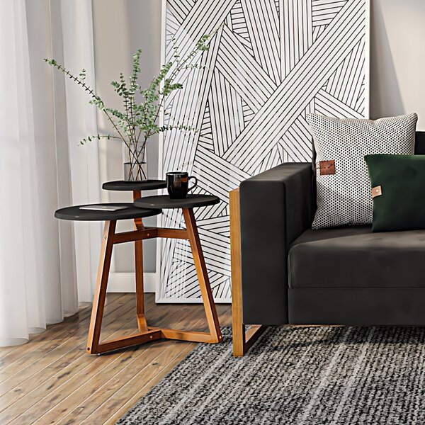 Mesa Lateral 3 Tampos Classic Tebarrot Preto/amendoa