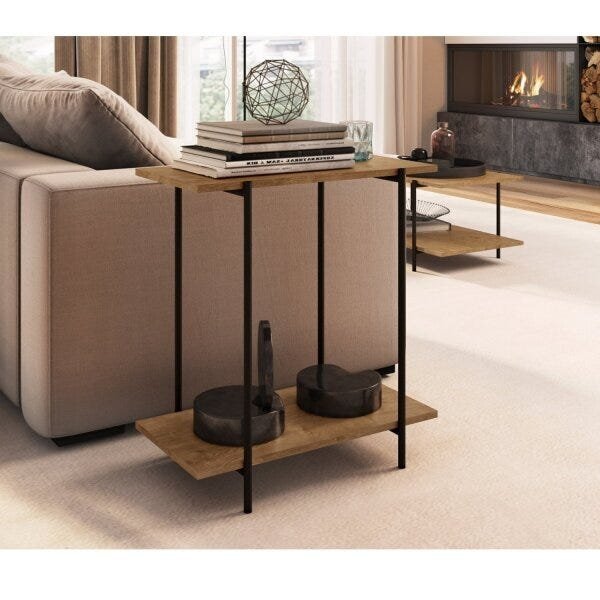 Mesa Lateral 60cm Industrial Tube  Vermont/preto