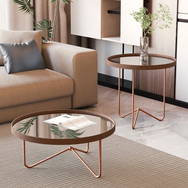 Mesa Lateral Alamanda Com Borda Em Couro Sintético E Espelho