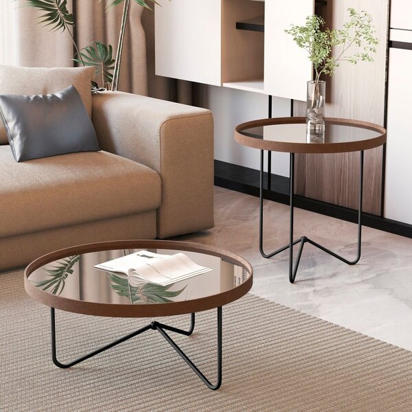 Mesa Lateral Alamanda Com Borda Em Couro Sintético E Espelho