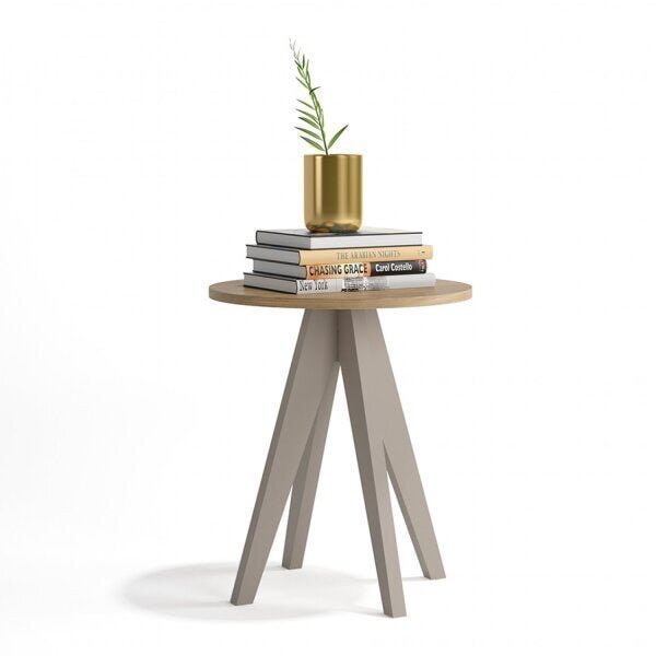 Mesa Lateral Alta Redonda Bortolini Móveis Marrom