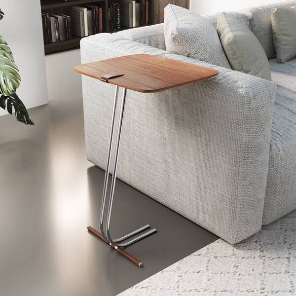 Mesa Lateral Amadeirado Com Base Prata